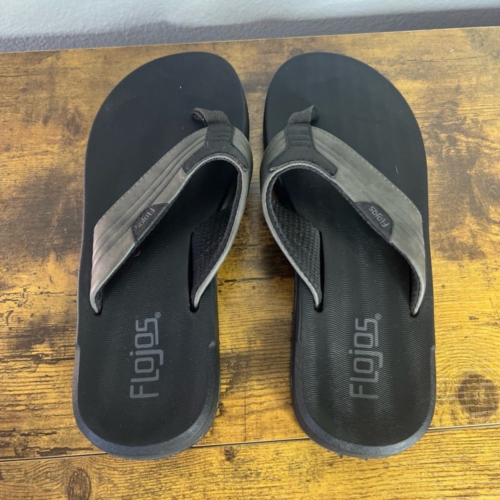 Flojos Sandals‎ Thongs Strap Women 8 Black Foam Beach Casual Slip On